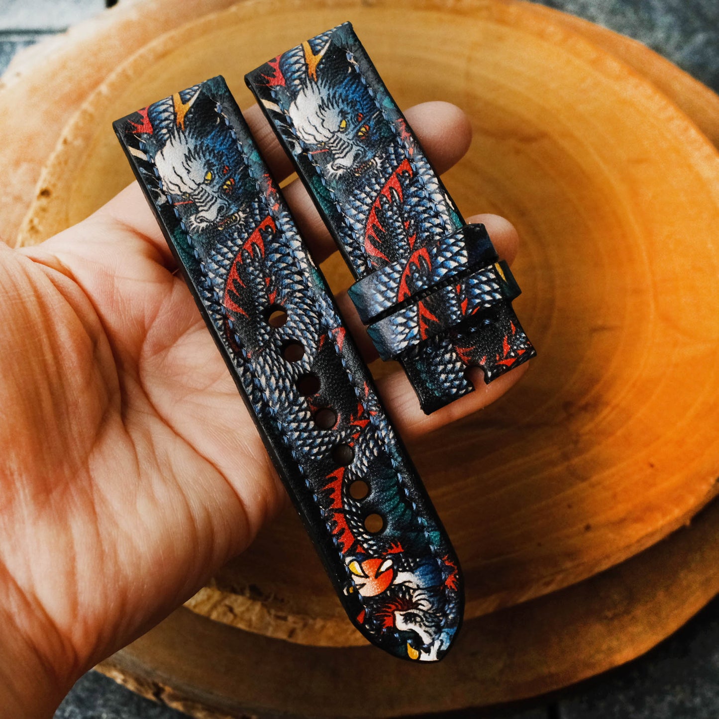 Leather Straps Blue Dragon For Officine Panerai Watches