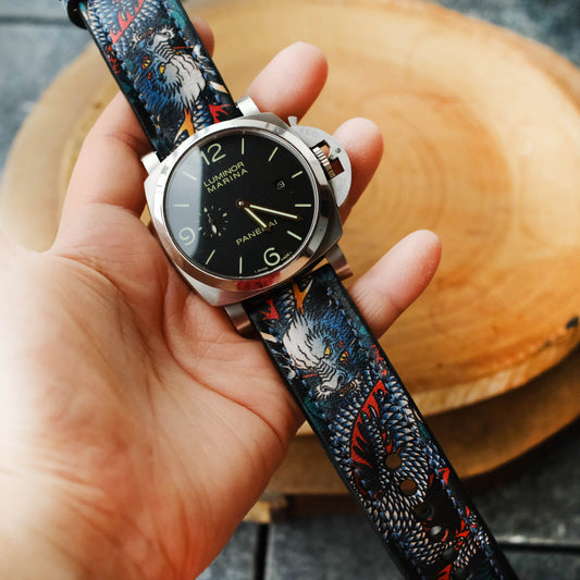 Leather Straps Blue Dragon For Officine Panerai Watches