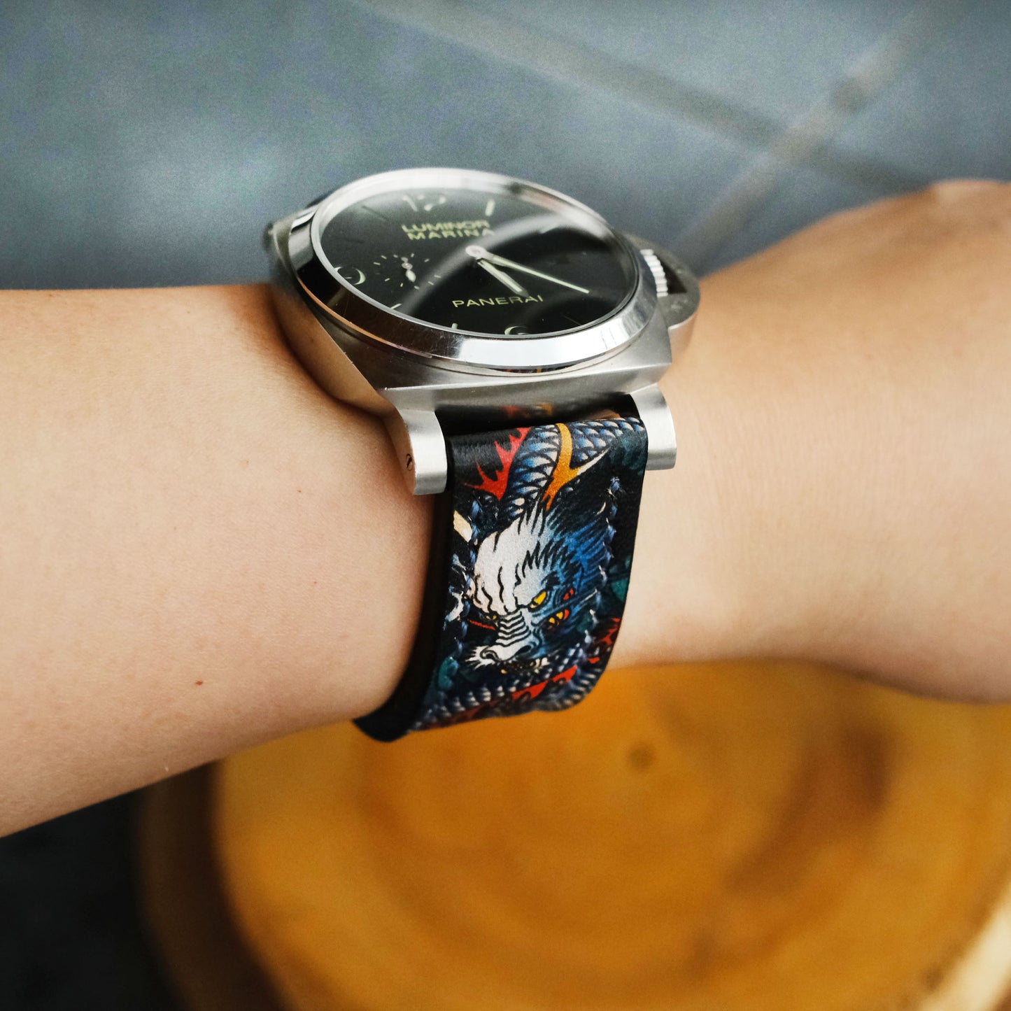 Leather Straps Blue Dragon For Officine Panerai Watches