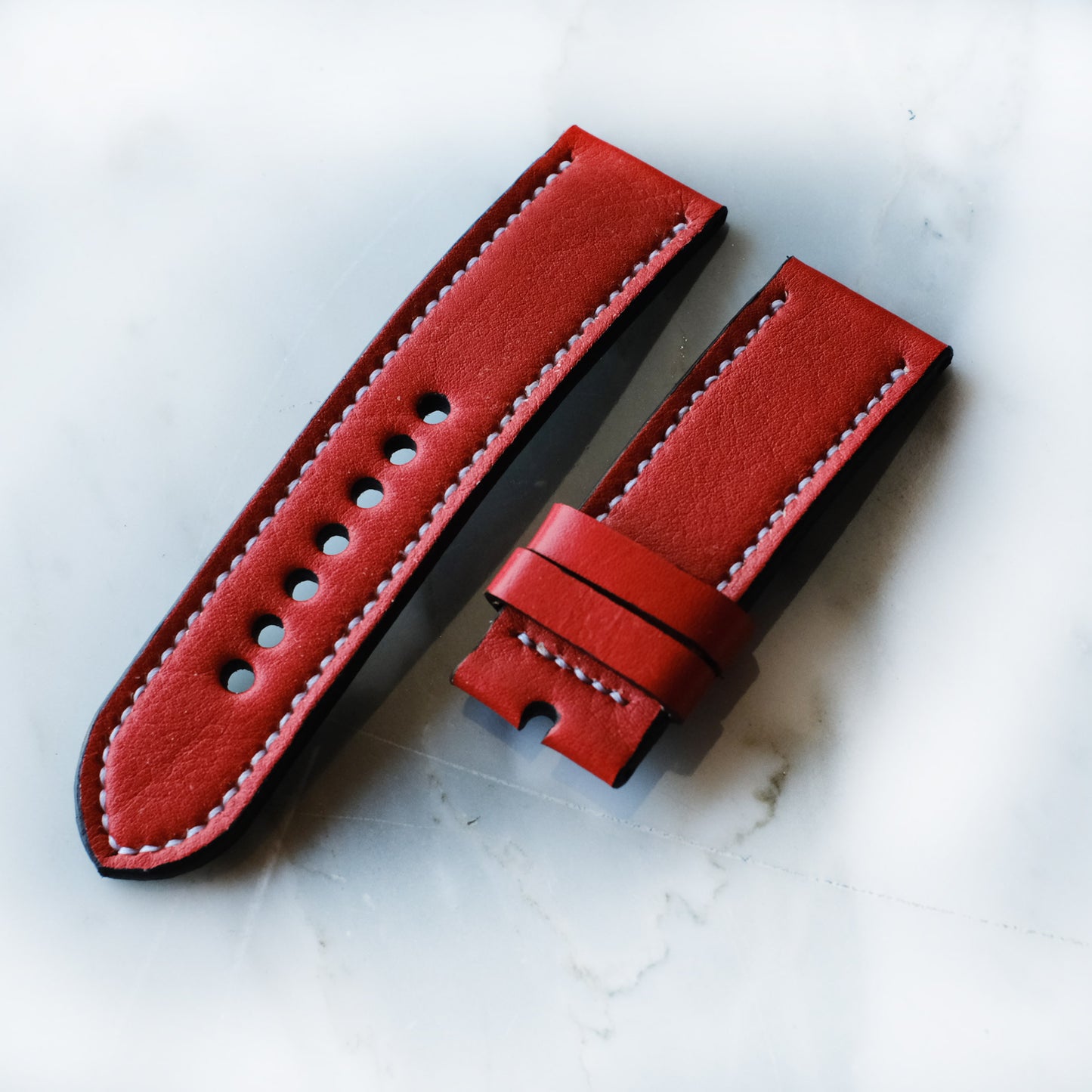 Panerai Red Watch Band with white stitching Panerai Red Strap For Officine Panerai Luminor Marina Radiomir PAM 22mm 24mm 26mm