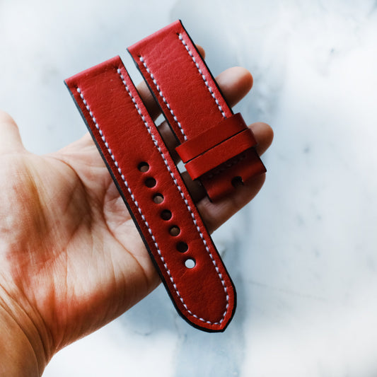 Panerai Red Watch Band with white stitching Panerai Red Strap For Officine Panerai Luminor Marina Radiomir PAM 22mm 24mm 26mm