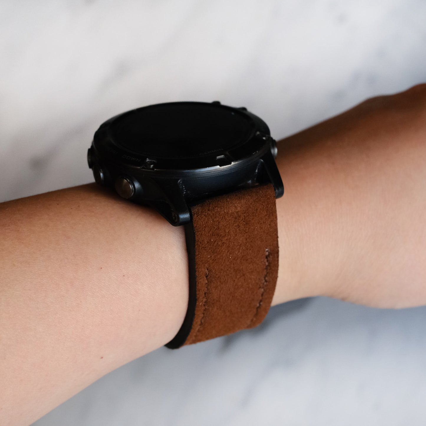 Garmin Watch Band Suede Leather Dark Brown Color