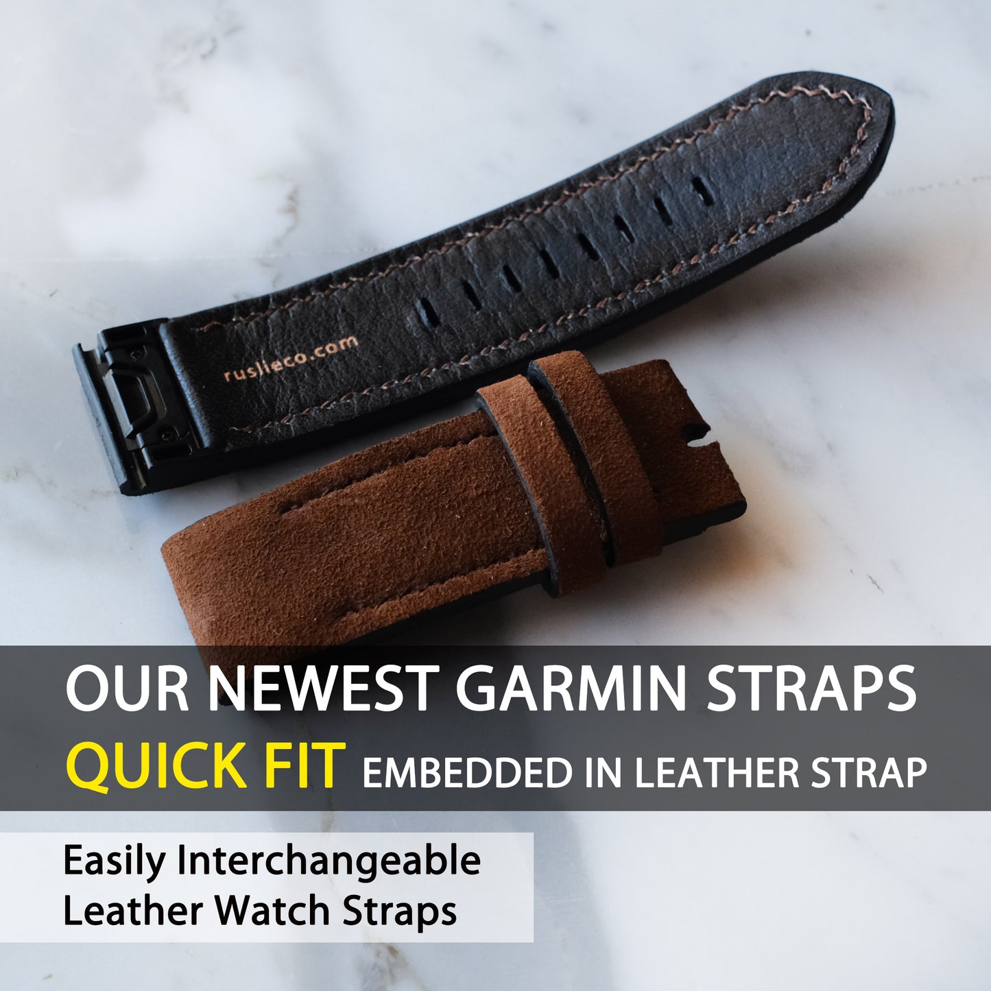 Garmin Watch Band Suede Leather Dark Brown Color