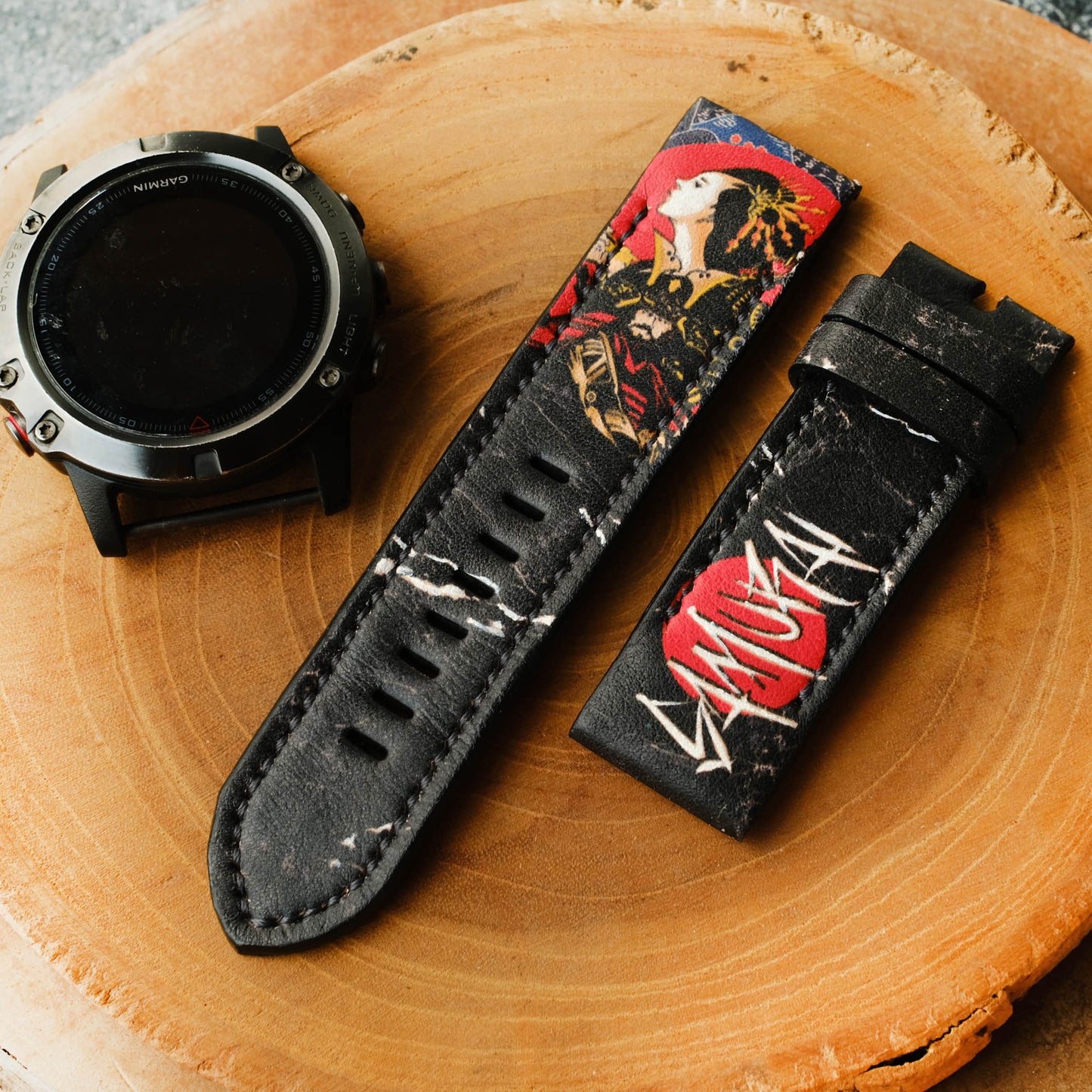 Garmin Custom Samurai x Geisha Design Leather Stap