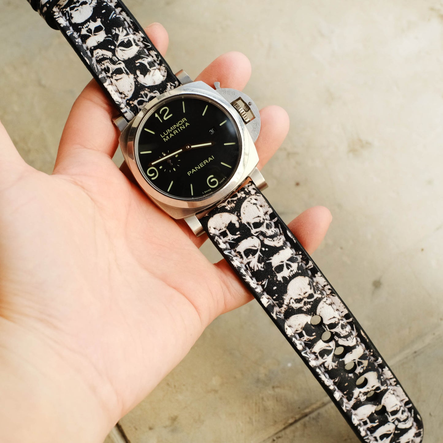 Panerai Skull Design Leather Watch Band