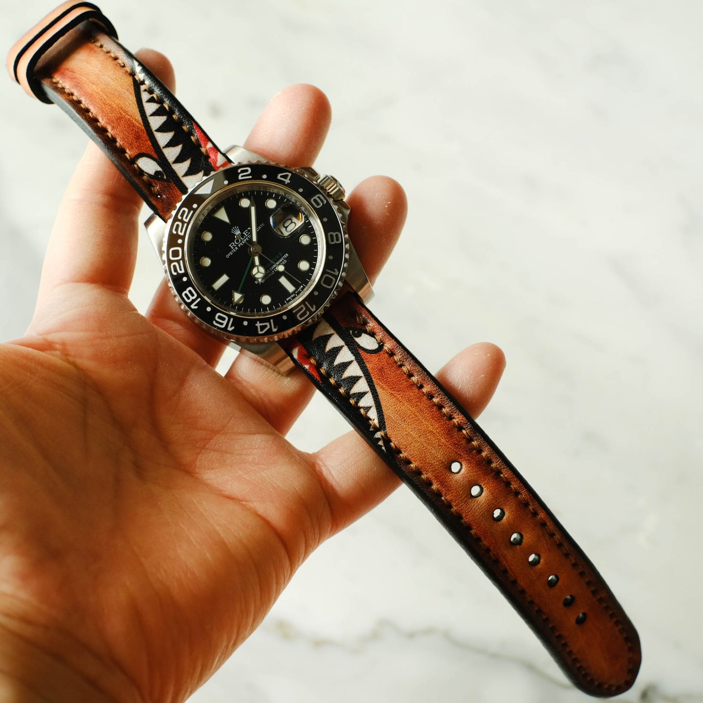 Rolex Shark Brown Leather Handmade Straps