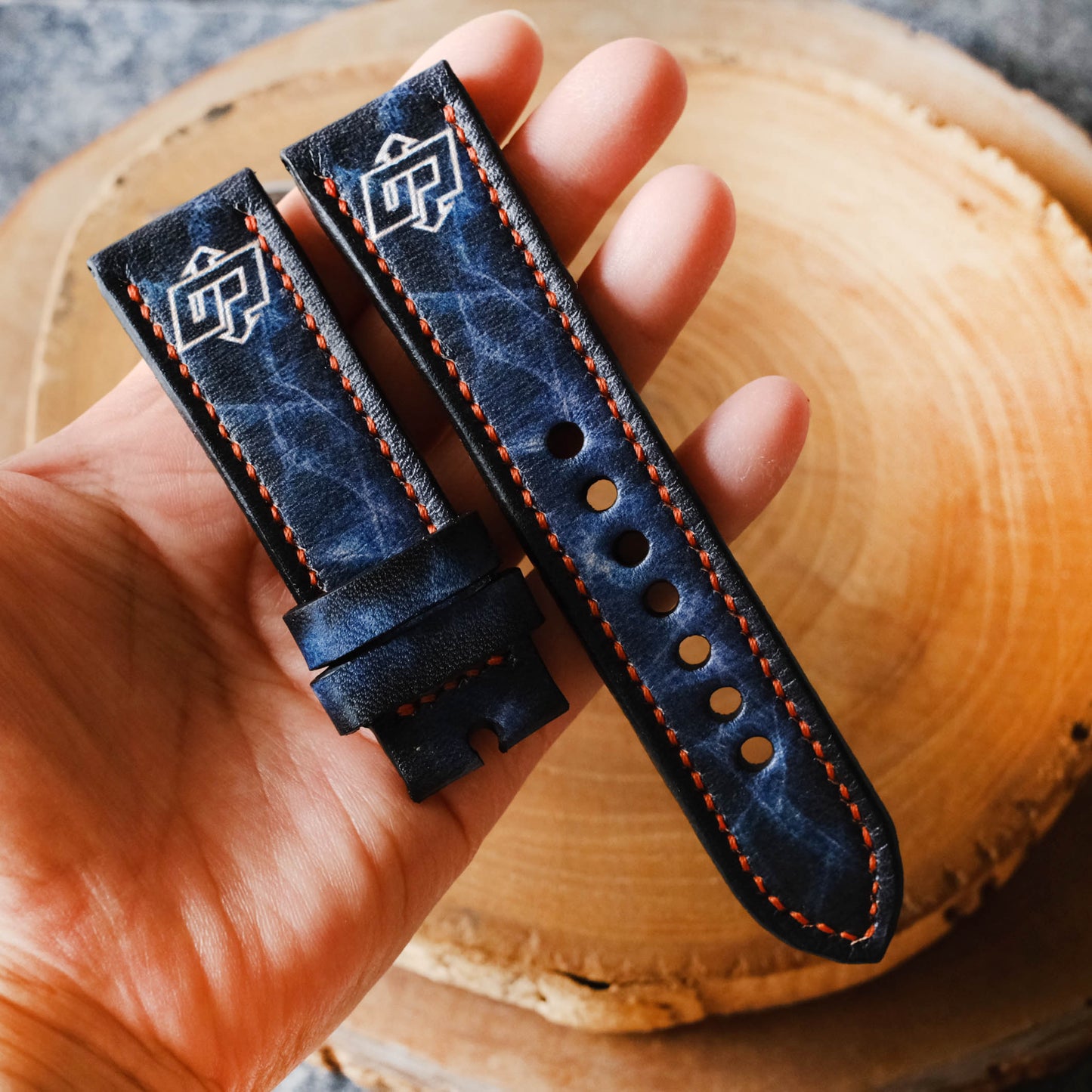 Panerai Bands Vintage Blue Leather For Officine Panerai Luminor Marina Radiomir PAM 22mm 24mm 26mm Handmade