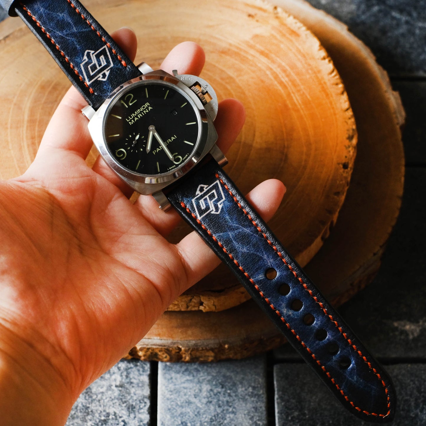 Panerai Bands Vintage Blue Leather For Officine Panerai Luminor Marina Radiomir PAM 22mm 24mm 26mm Handmade