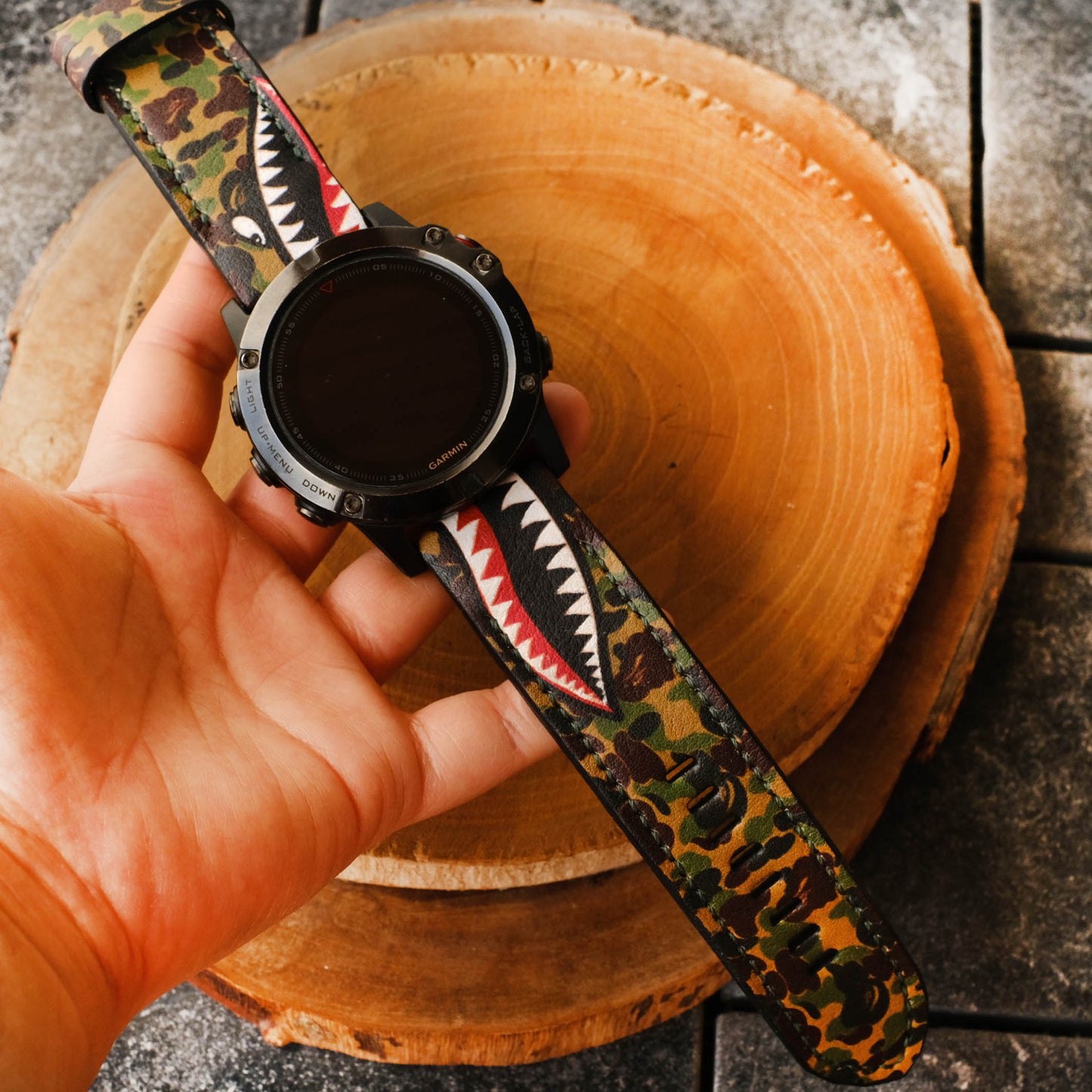 Garmin Custom Design Camo Warhawk Leather Strap Handmade