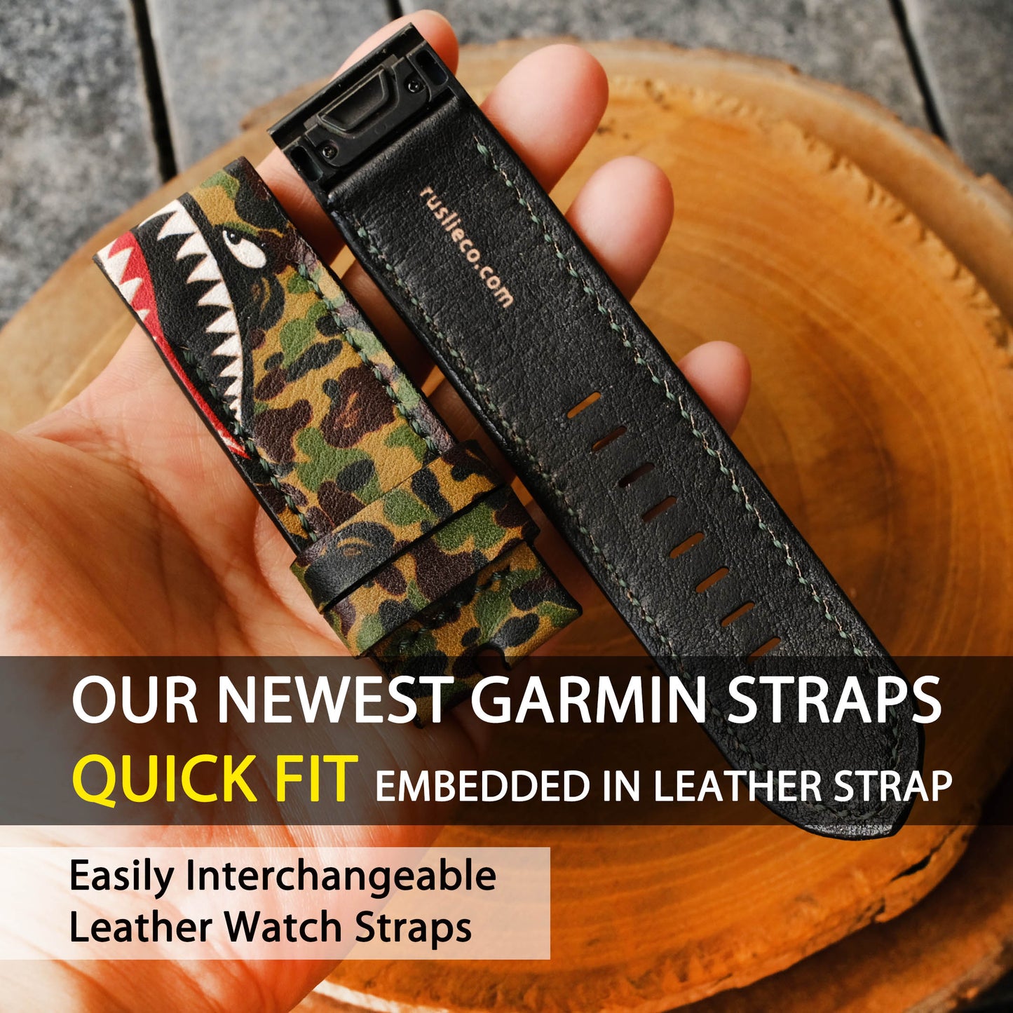 Garmin Custom Design Camo Warhawk Leather Strap Handmade