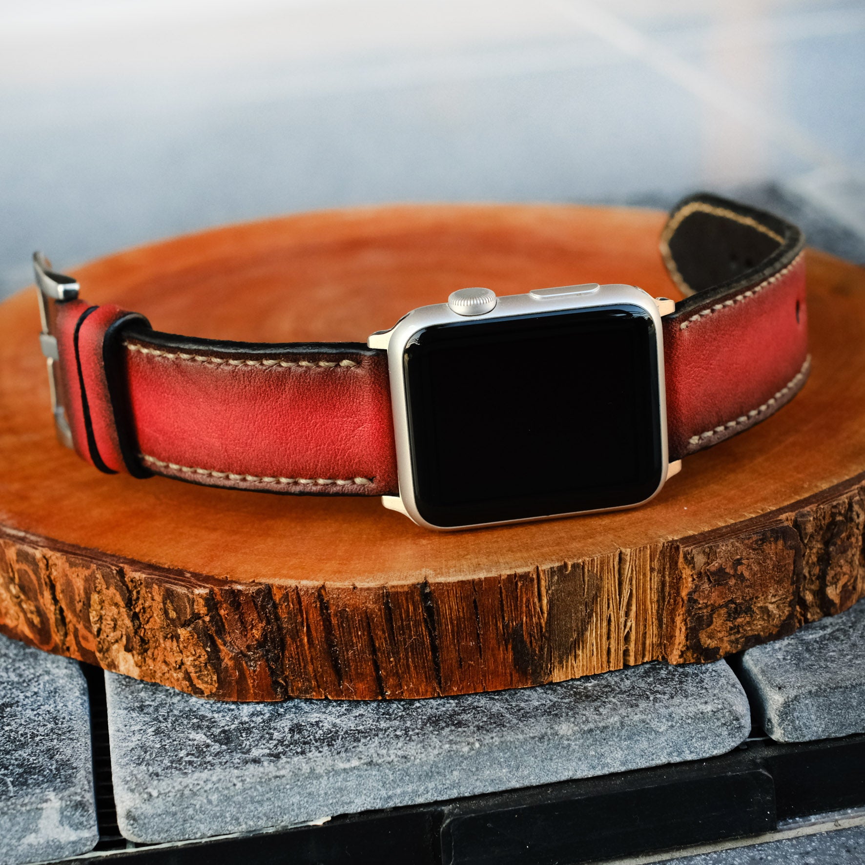 Deep Red Leather Apple Watch Band For All Series - ruslieco