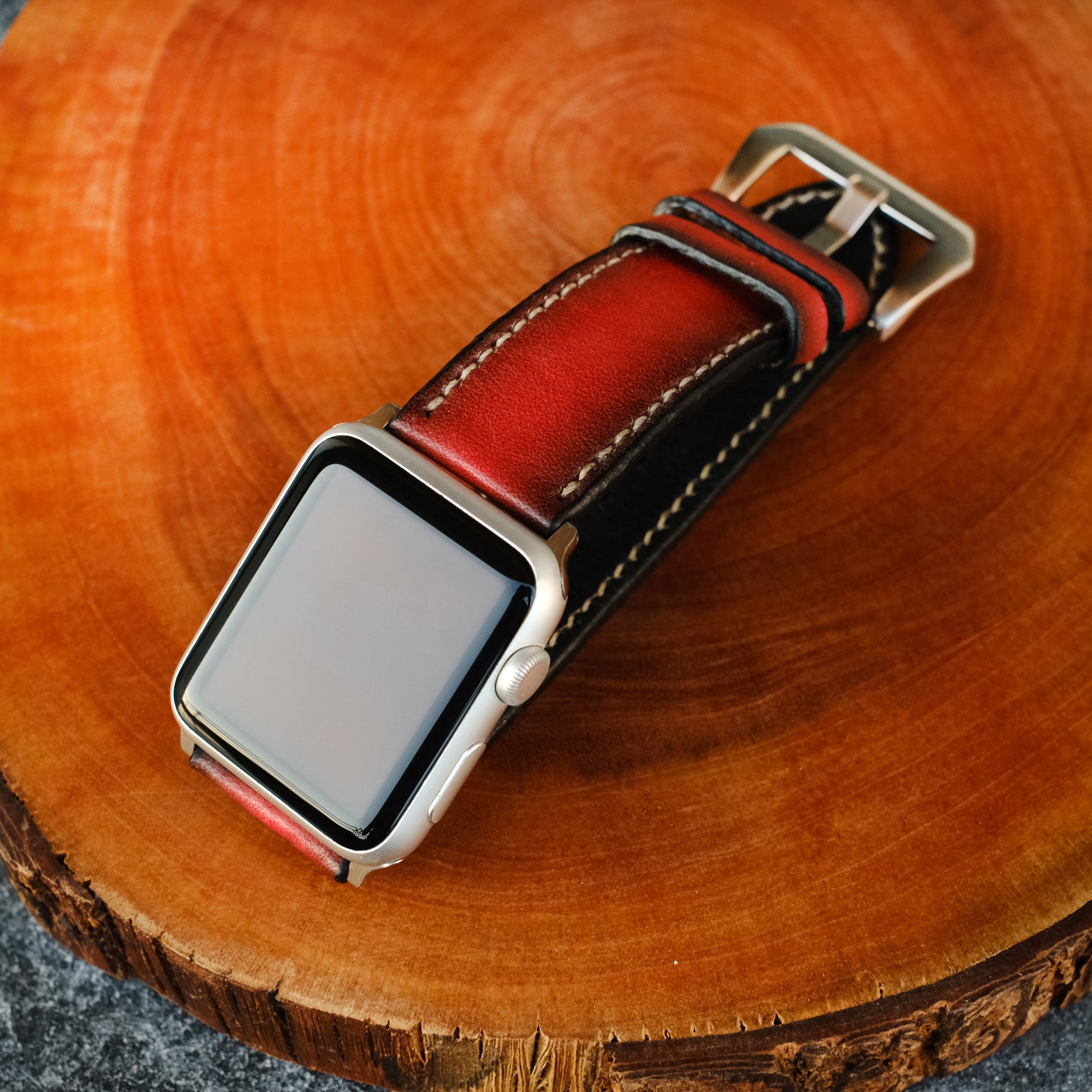 Deep Red Leather Apple Watch Band For All Series - ruslieco