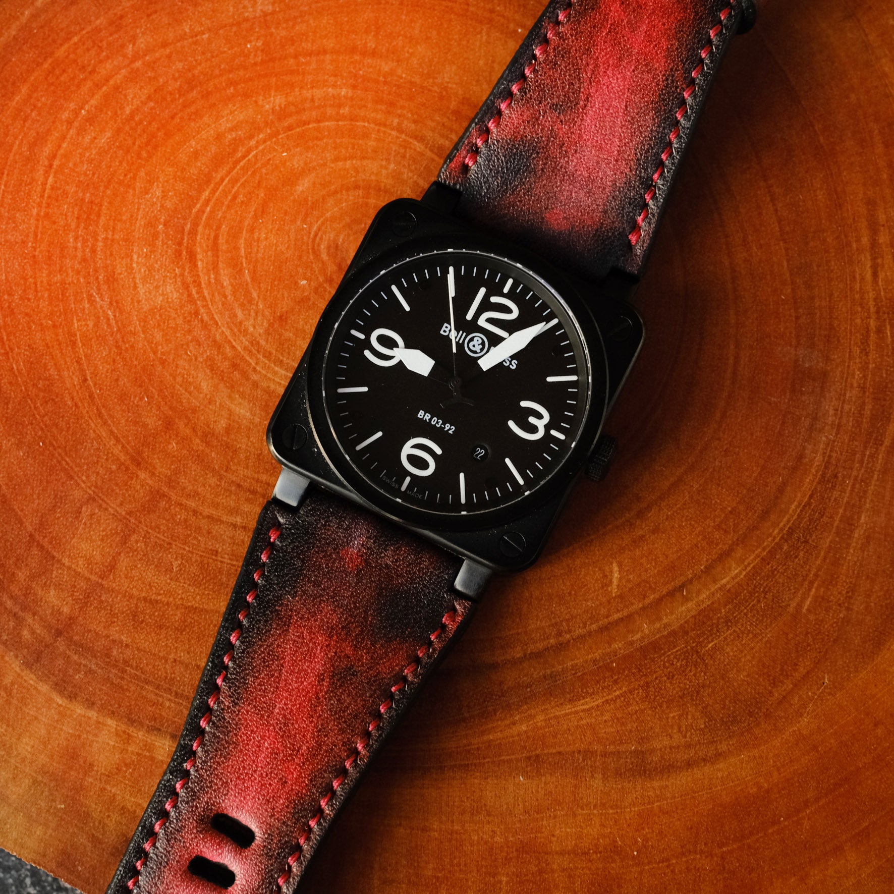 Bell Ross Red Handmade Leather Straps for BR 01 BR 03 br 02 BR S