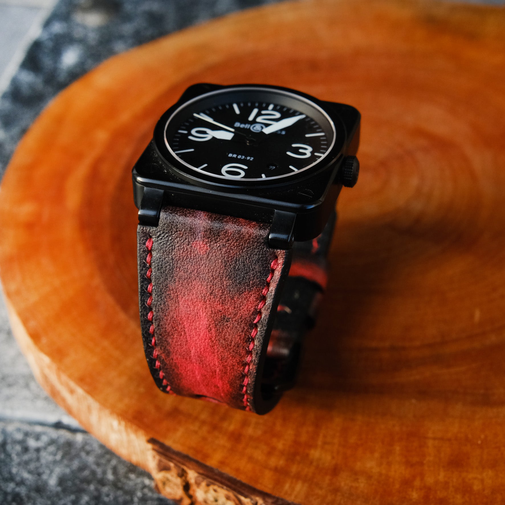 Red Leather Strap For Bell & Ross