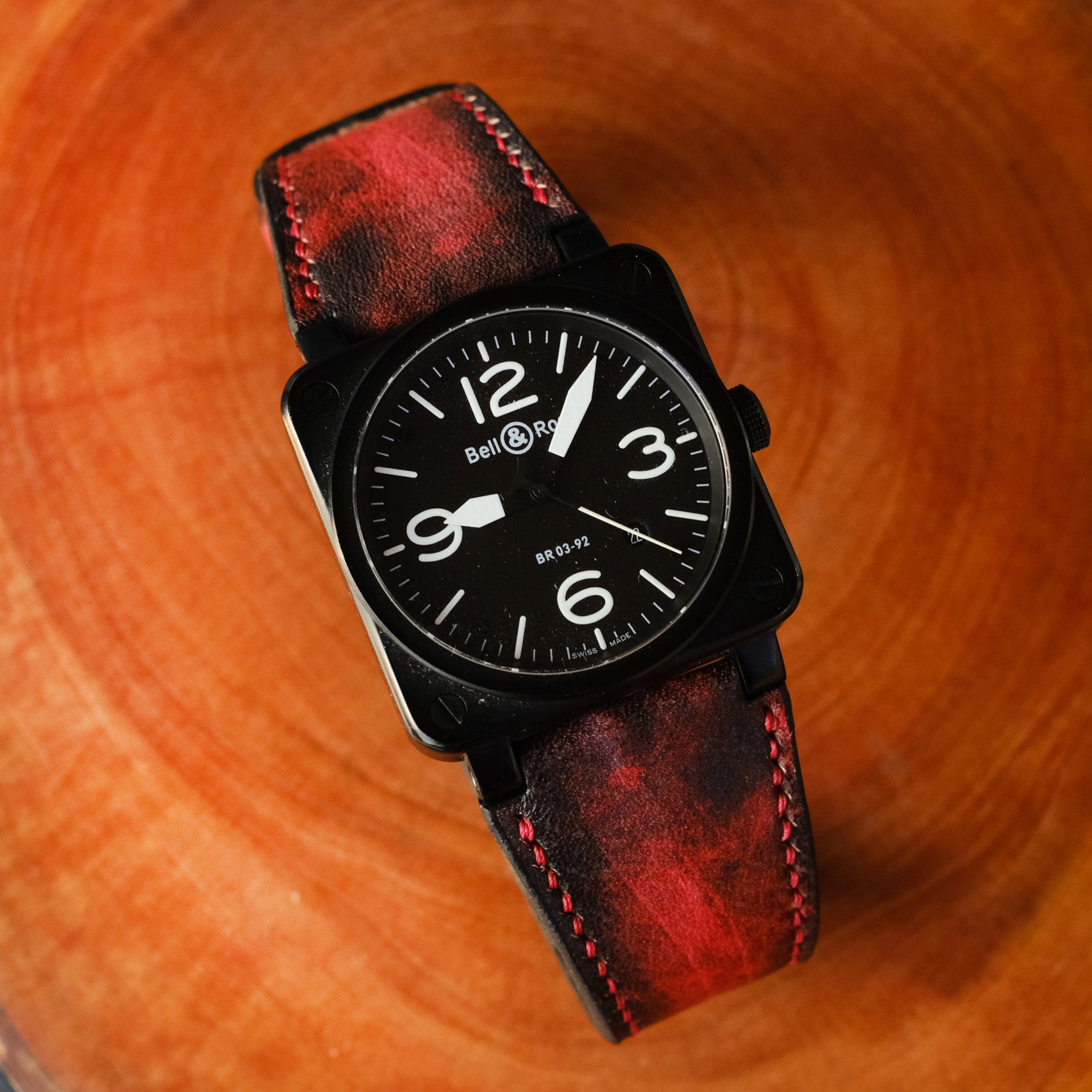 Bell Ross Red Handmade Leather Straps for BR 01 BR 03 br 02 BR S