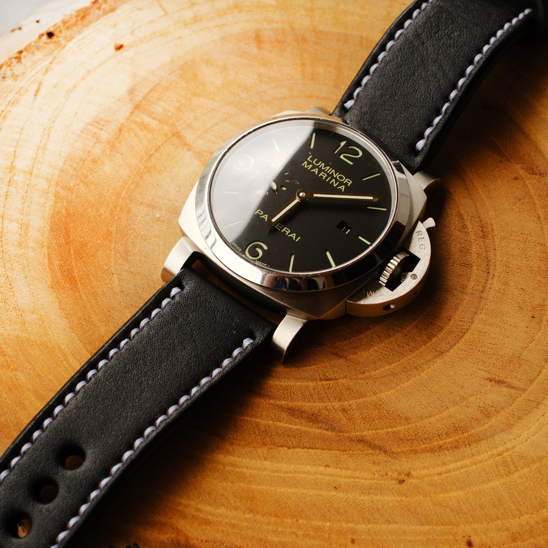 Panerai Black Leather Strap For Officine Panerai Luminor Marina Radiomir PAM 22mm 24mm 26mm Band Handmade - ruslieco