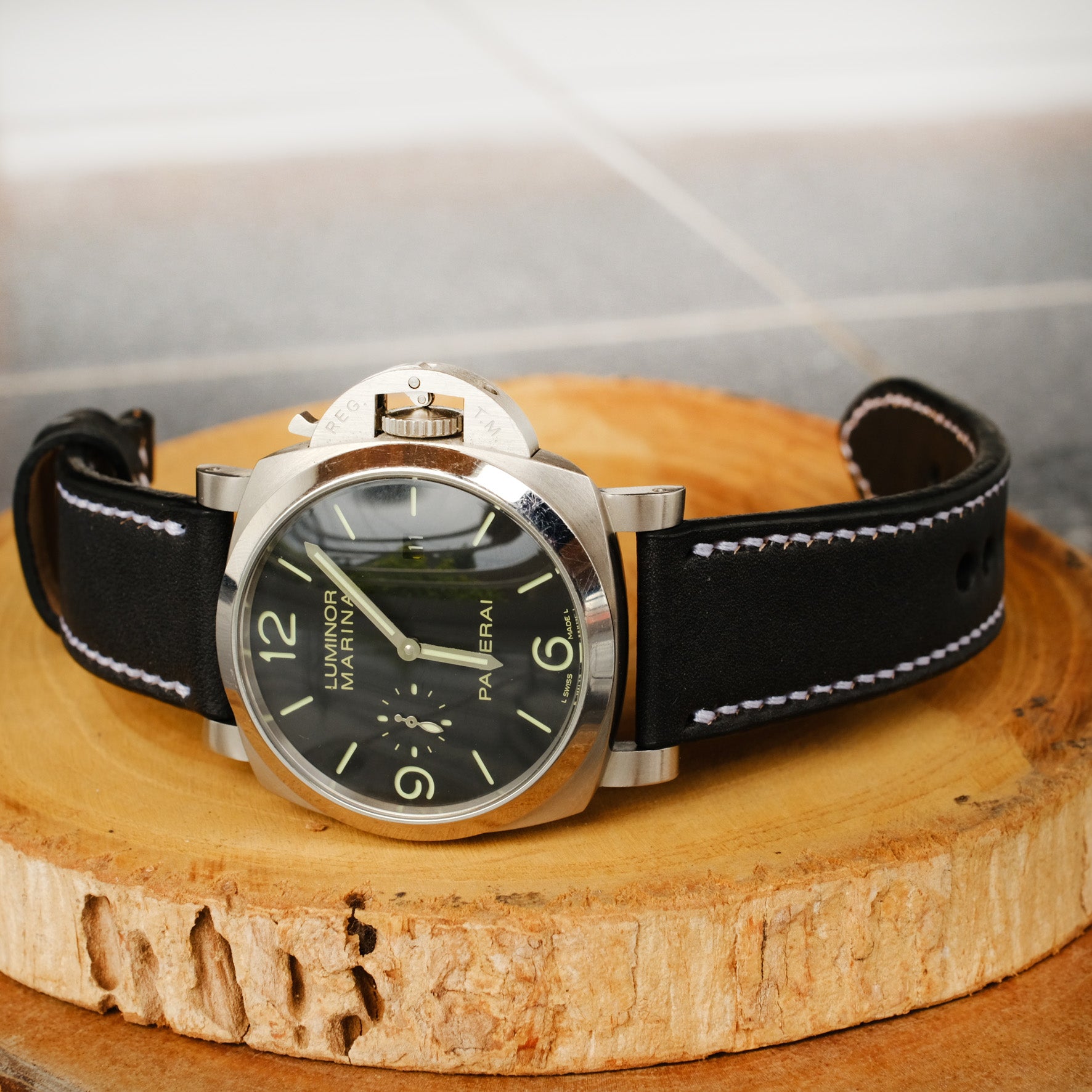 Panerai Black Leather Strap For Officine Panerai Luminor Marina