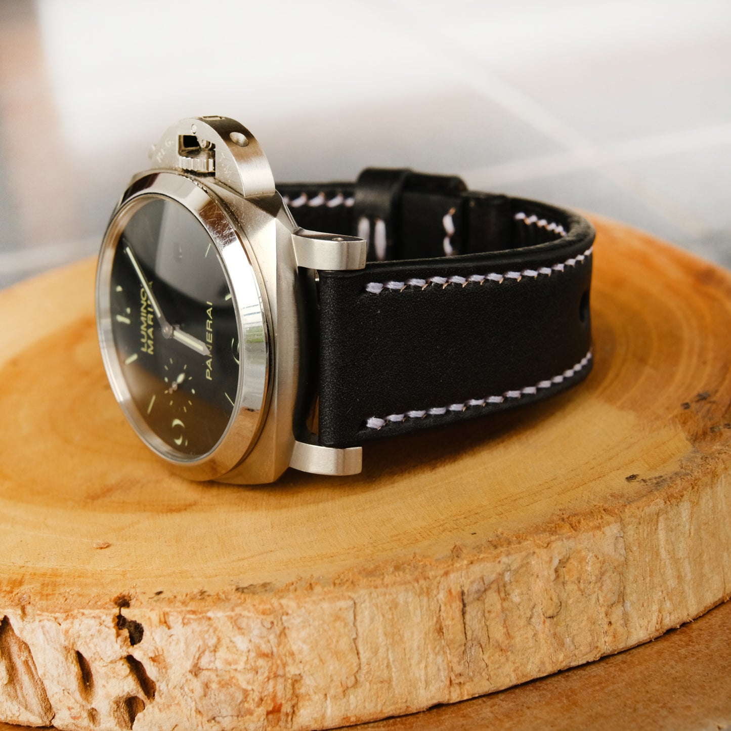 Panerai Black Leather Strap For Officine Panerai Luminor Marina Radiomir PAM 22mm 24mm 26mm Band Handmade - ruslieco