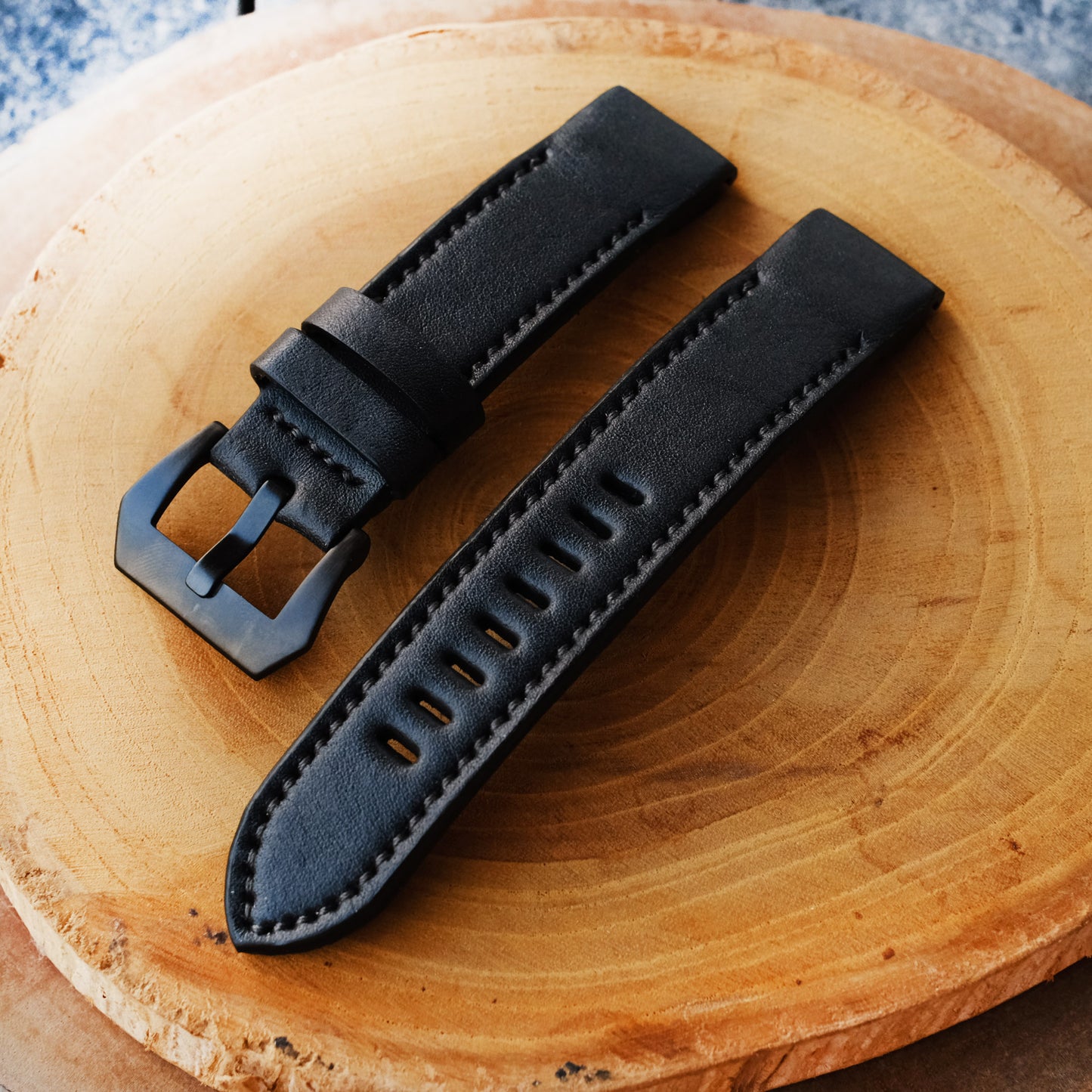 Garmin Quick Fit Watch Strap Black Leather With Black Stitching Handmade