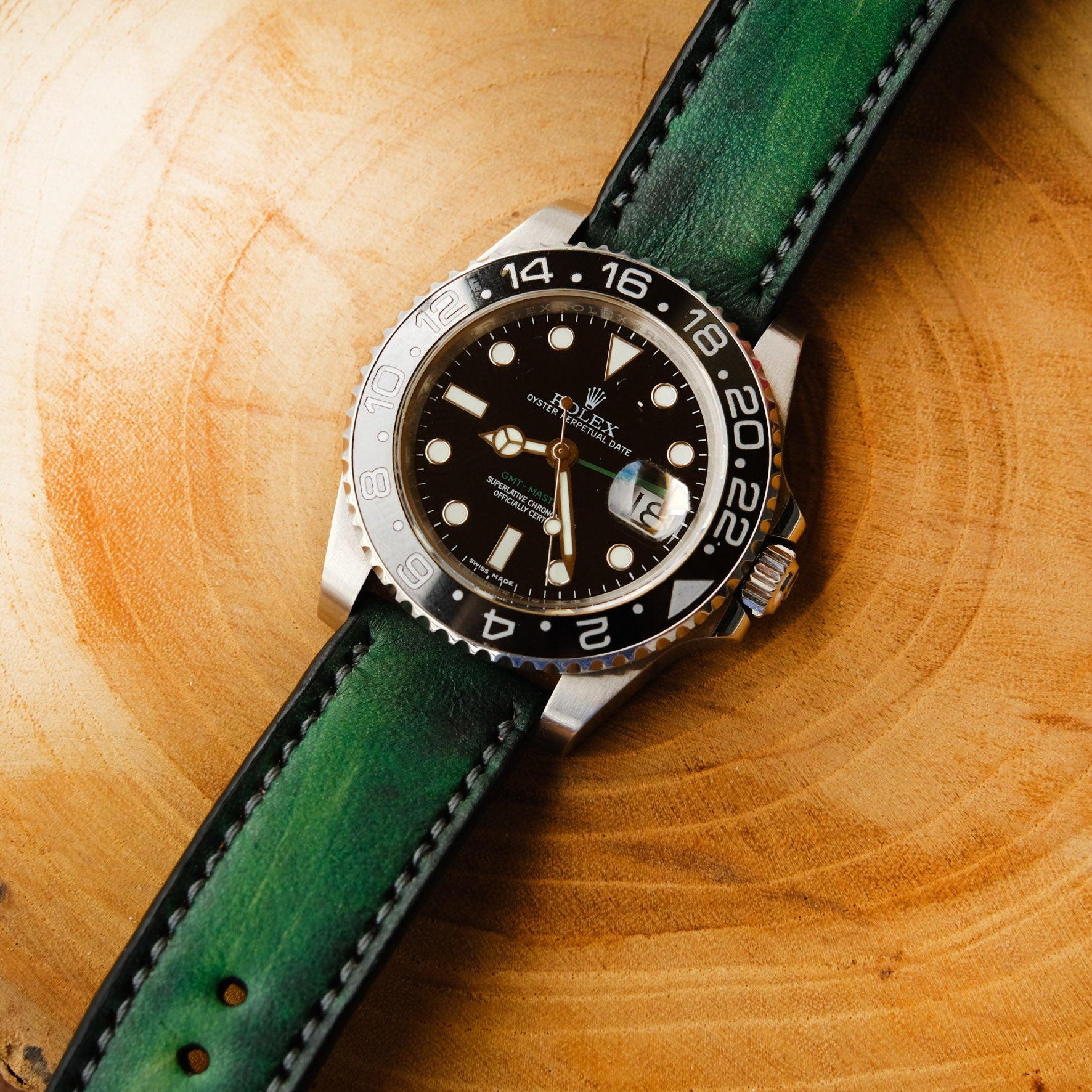 rolex green dial leather strap