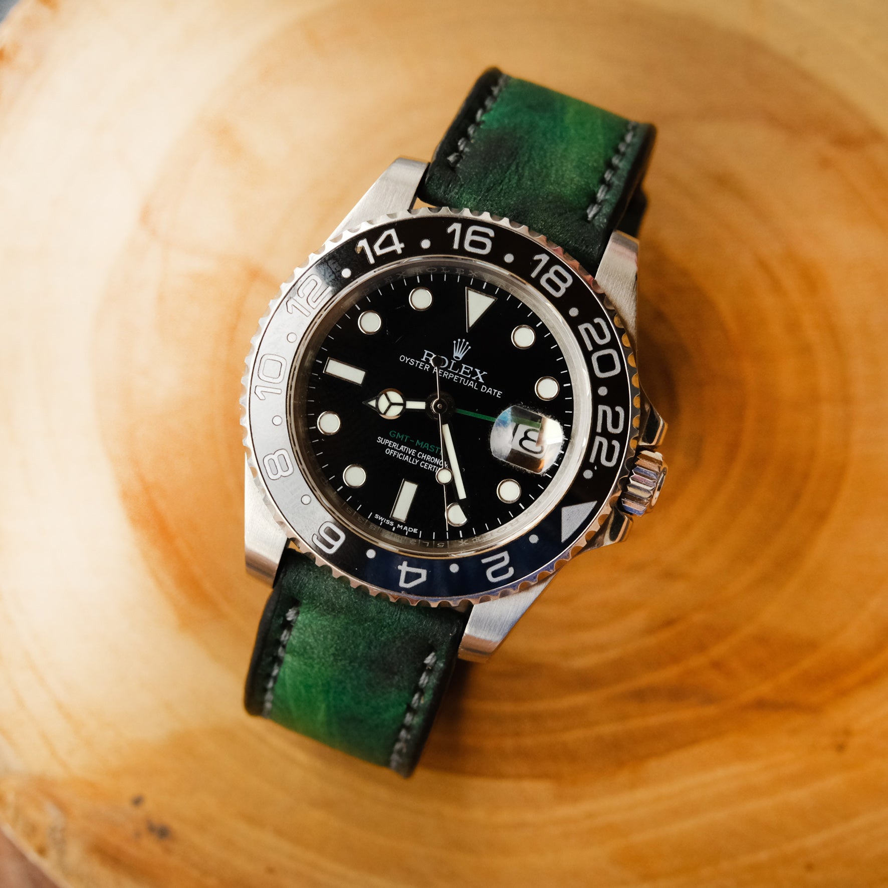 rolex green submariner leather strap