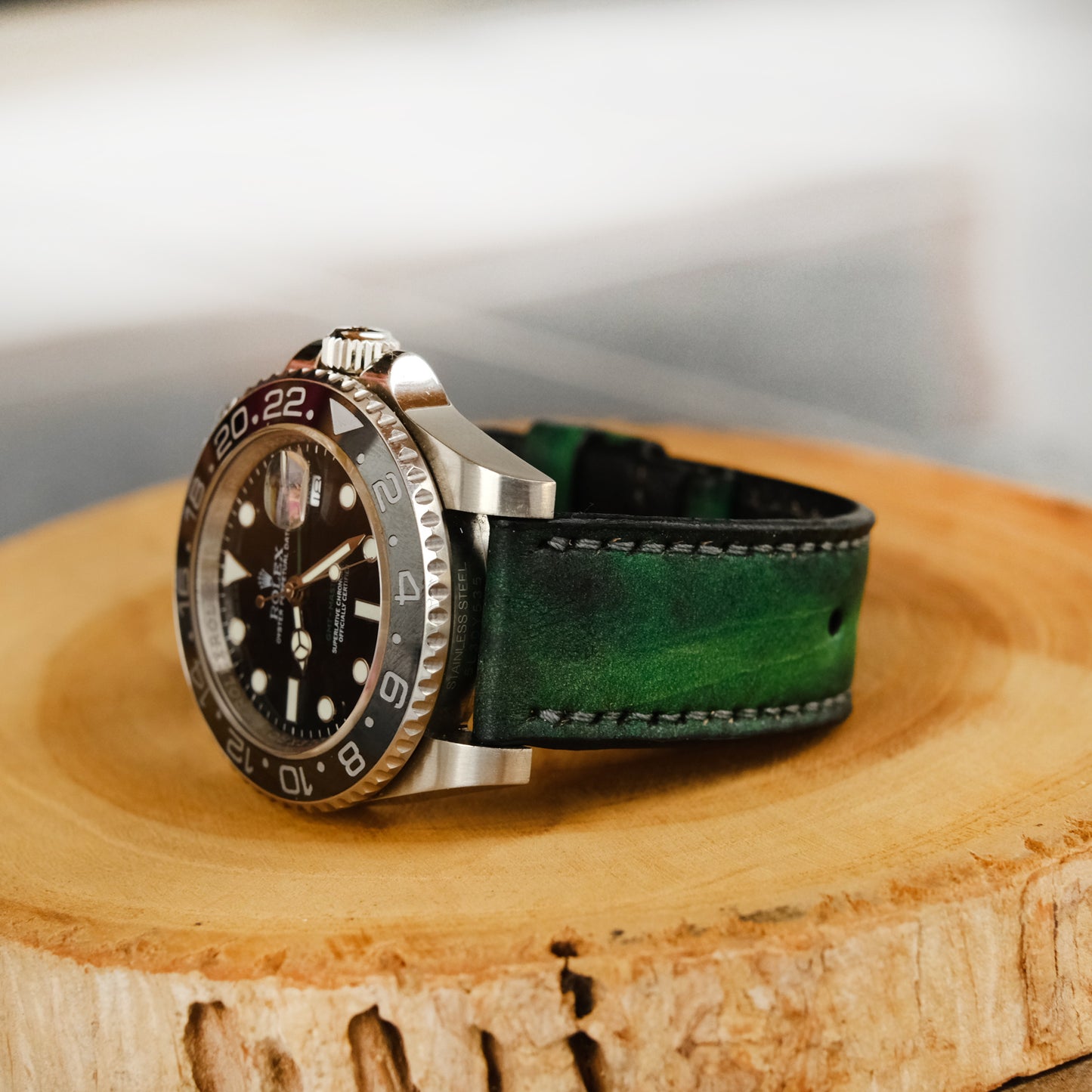 rolex daytona green leather strap