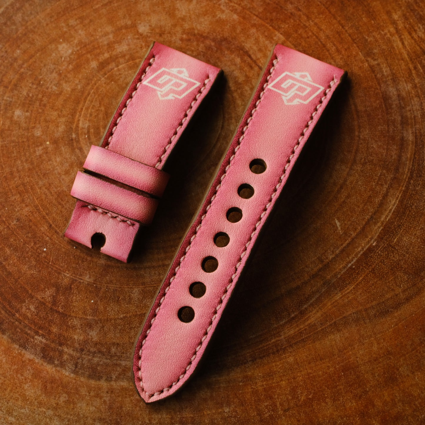 Panerai Pink Straps With PAM Logo Panerai WatchBand For Officine Panerai Luminor Marina Radiomir PAM 22mm 24mm 26mm Band Handmade Leather Strap - ruslieco