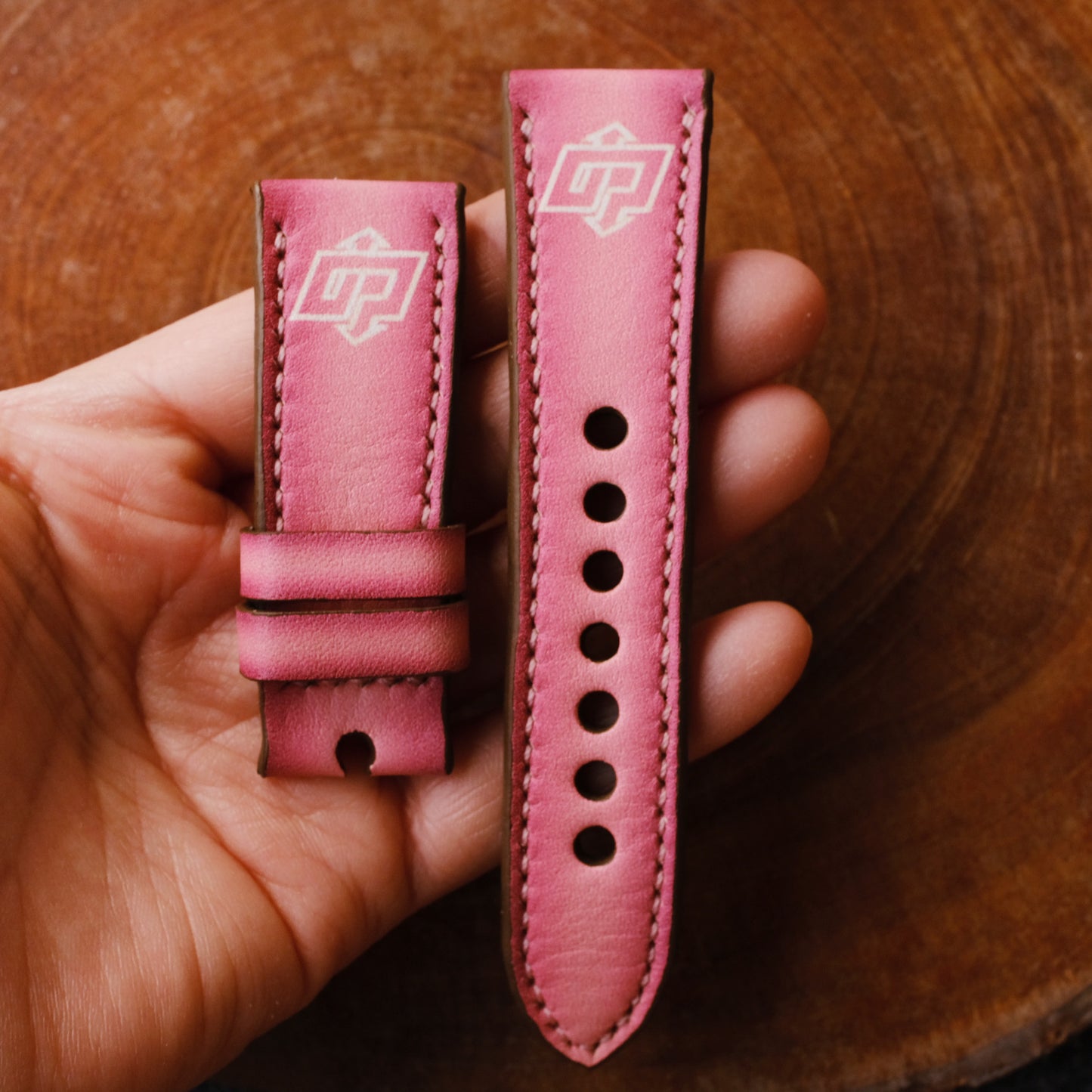 Panerai Pink Straps With PAM Logo Panerai WatchBand For Officine Panerai Luminor Marina Radiomir PAM 22mm 24mm 26mm Band Handmade Leather Strap - ruslieco