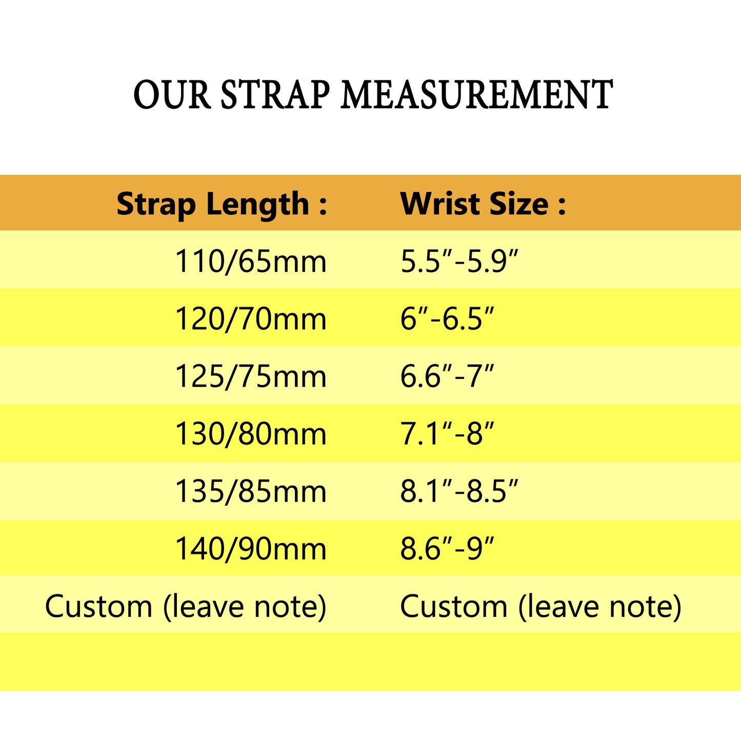 wrist size chart